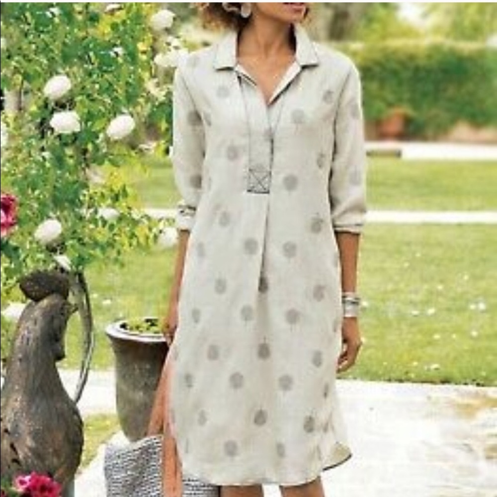 Soft Surroundings Grey Button Embroidered Dress
